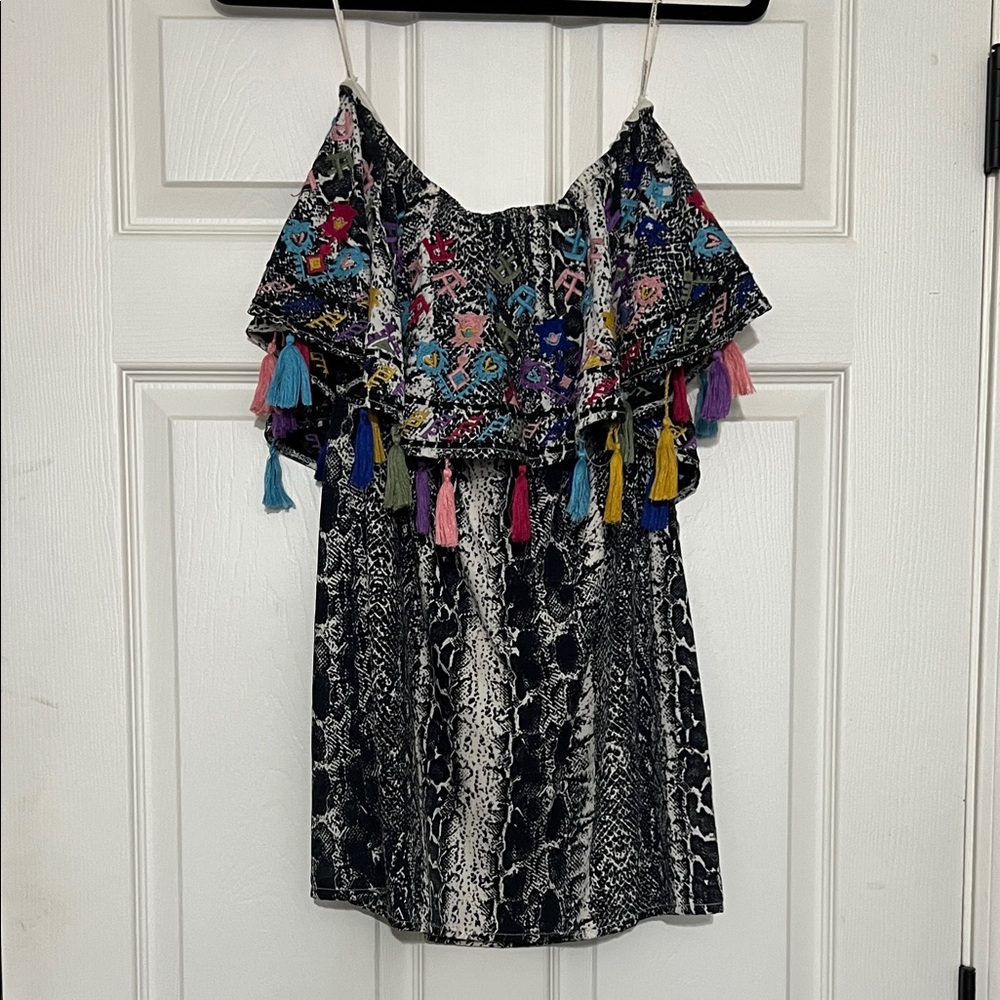Judith March Black and Multicolor Embroidered Kids Dress